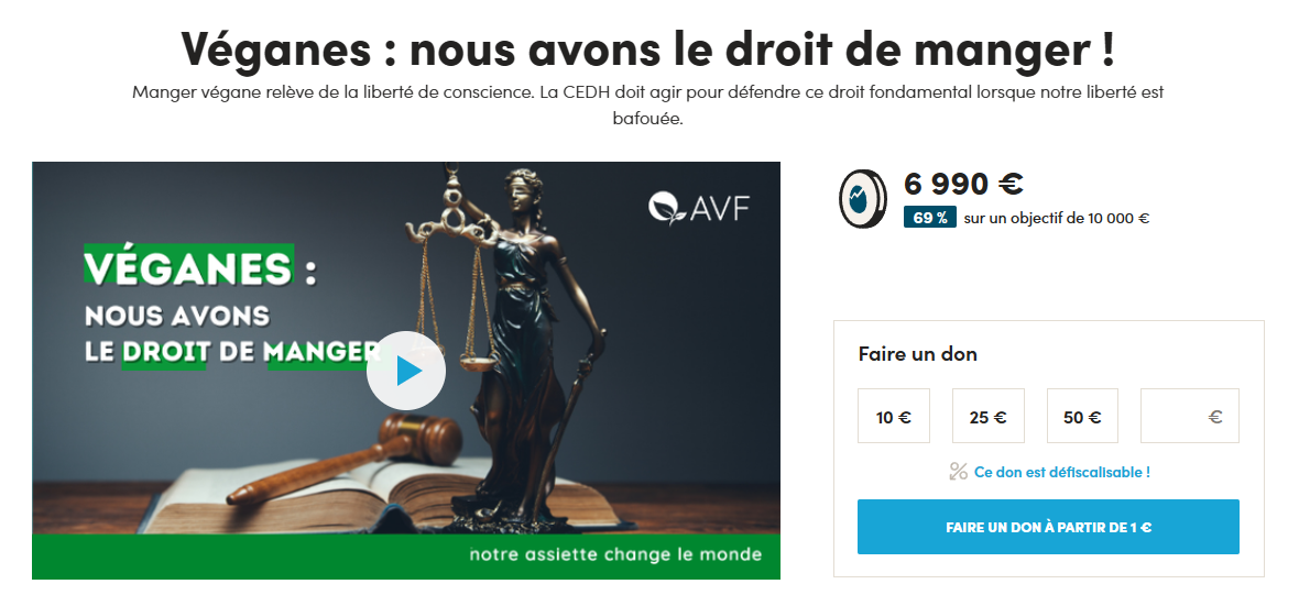 Participez au crowdfunding de l'AVF pour défendre le droit des véganes auprès de la CEDH